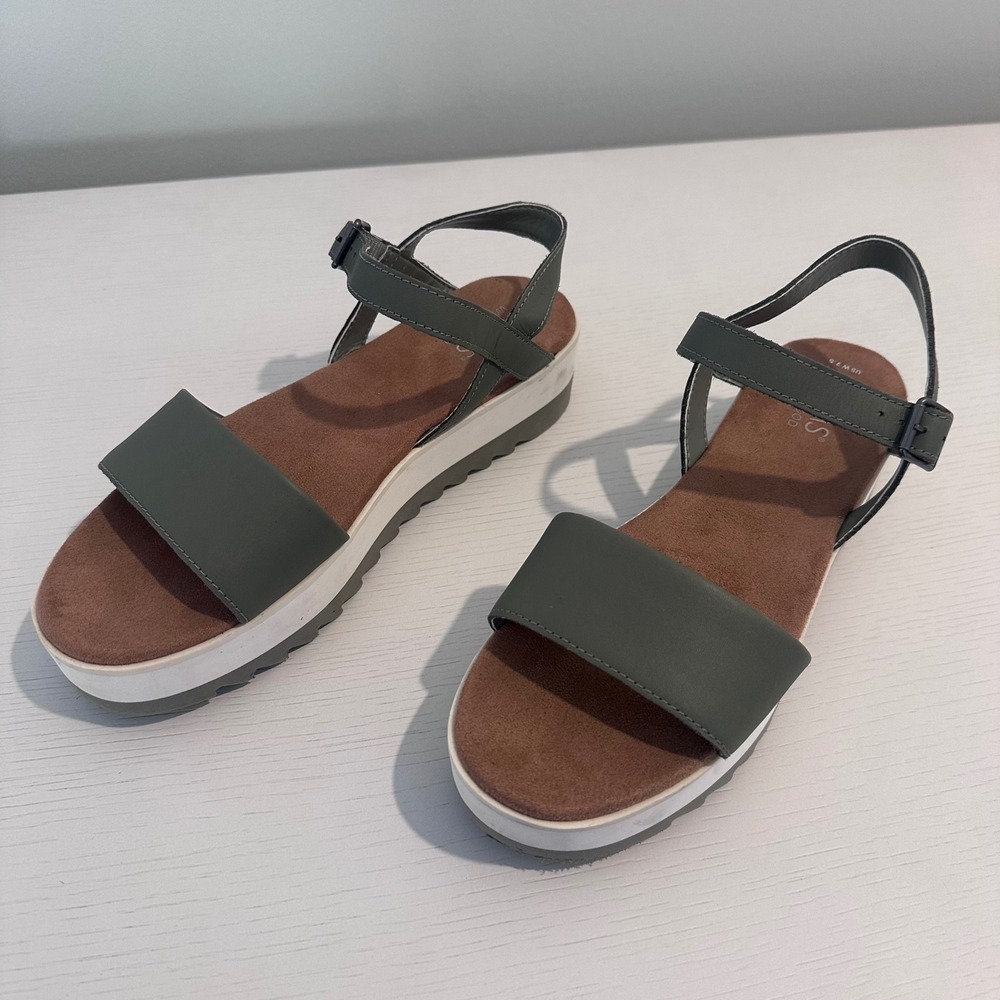 TOMS Diana Olive Green Platform Sandals Womens 7.5 Strappy Sawtooth Flatform